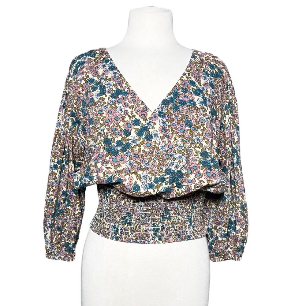 ANTHROPOLOGIE MAEVE Women’s Smocked Vneck Floral Print Top - Picture 2 of 5